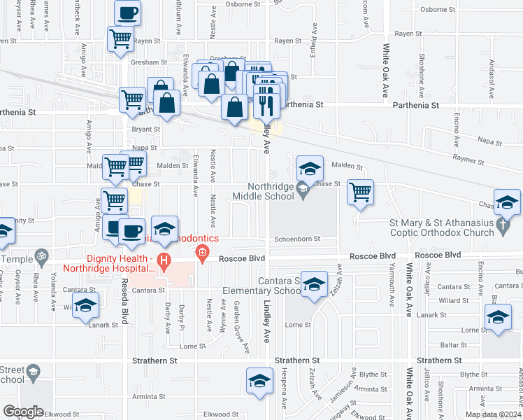 map of restaurants, bars, coffee shops, grocery stores, and more near in Los Angeles