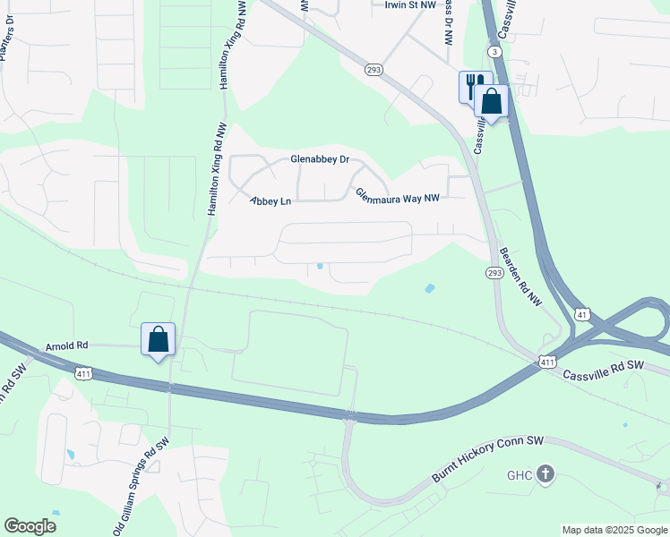 map of restaurants, bars, coffee shops, grocery stores, and more near 51 Hamil Court Northwest in Cartersville