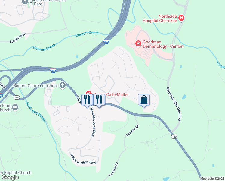 map of restaurants, bars, coffee shops, grocery stores, and more near 231 Hillcrest Ridge in Canton
