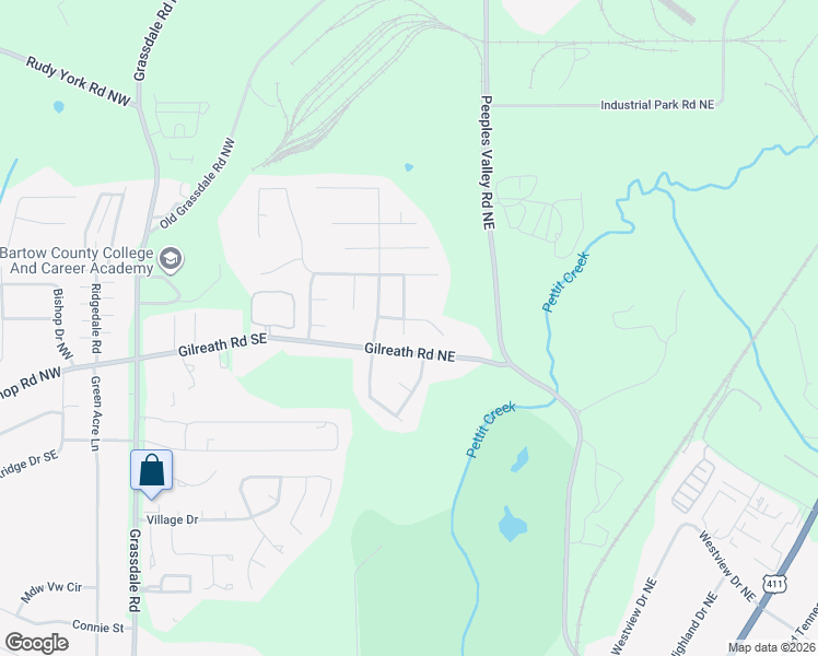 map of restaurants, bars, coffee shops, grocery stores, and more near 20 Gilreath Trail Northwest in Cartersville