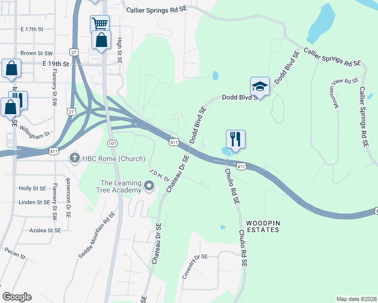 map of restaurants, bars, coffee shops, grocery stores, and more near 101 Georgia 20 in Rome
