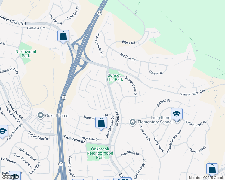 map of restaurants, bars, coffee shops, grocery stores, and more near in Thousand Oaks