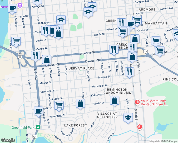 map of restaurants, bars, coffee shops, grocery stores, and more near 1003 South 10th Street in Wilmington