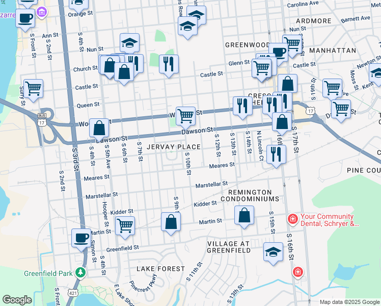 map of restaurants, bars, coffee shops, grocery stores, and more near 1003 South 10th Street in Wilmington