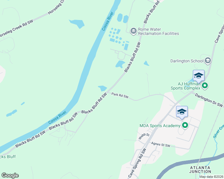 map of restaurants, bars, coffee shops, grocery stores, and more near 260 Blacks Bluff Road Southwest in Rome