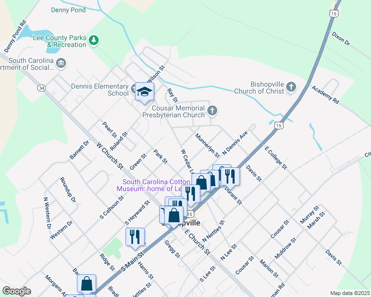 map of restaurants, bars, coffee shops, grocery stores, and more near 410 West Cedar Lane in Bishopville
