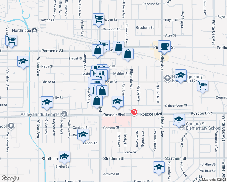 map of restaurants, bars, coffee shops, grocery stores, and more near 8440 Canby Avenue in Los Angeles