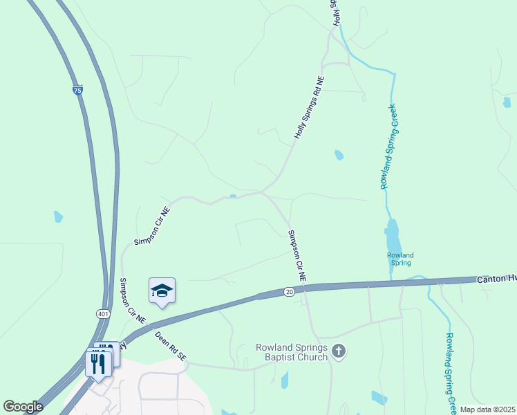 map of restaurants, bars, coffee shops, grocery stores, and more near 30 Grand Georgian Court in Cartersville