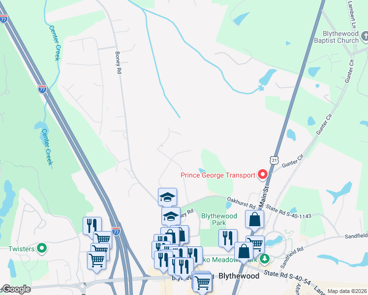 map of restaurants, bars, coffee shops, grocery stores, and more near 4 Cross Ridge Court in Blythewood