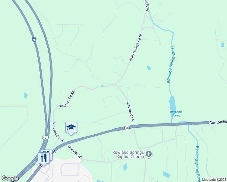 map of restaurants, bars, coffee shops, grocery stores, and more near 30 Grand Georgian Court in Cartersville