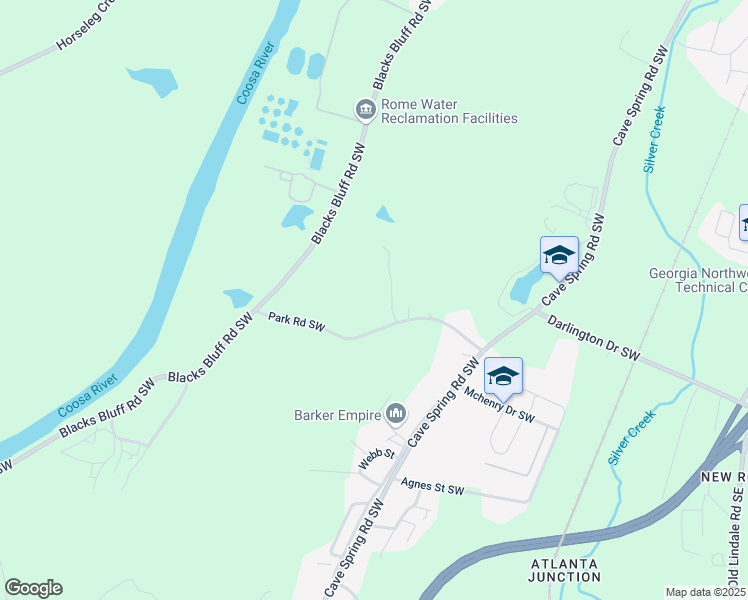 map of restaurants, bars, coffee shops, grocery stores, and more near 158 Park Road Southwest in Rome