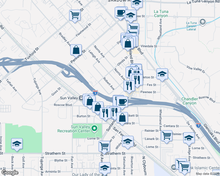 map of restaurants, bars, coffee shops, grocery stores, and more near in Los Angeles