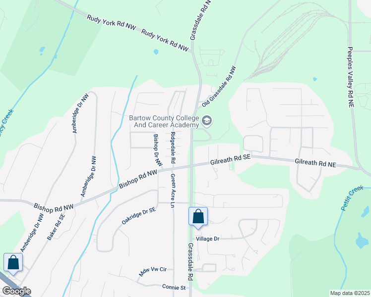 map of restaurants, bars, coffee shops, grocery stores, and more near 729 Grassdale Road in Cartersville