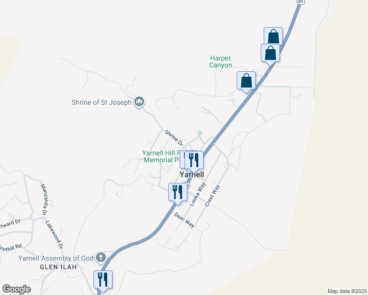 map of restaurants, bars, coffee shops, grocery stores, and more near 120 Willow Avenue in Yarnell