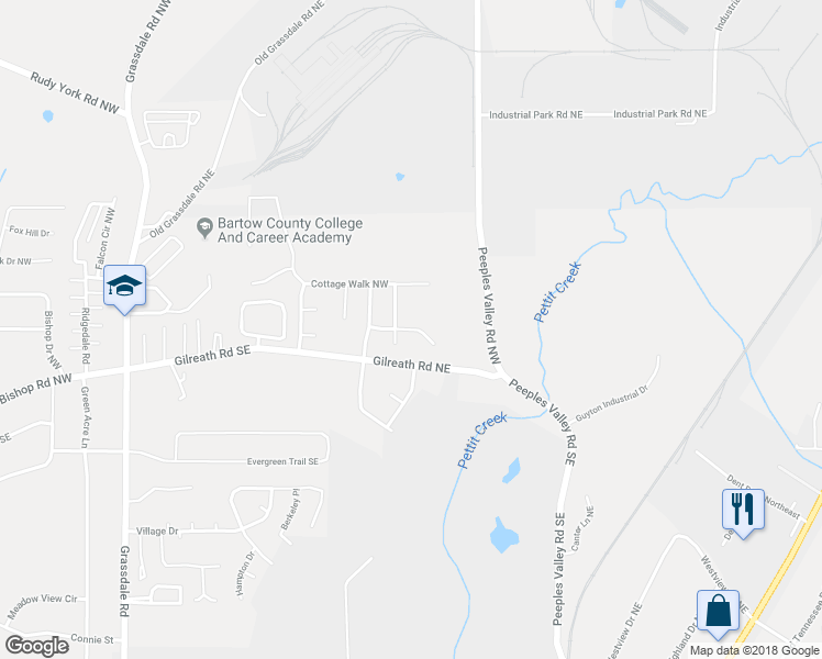 map of restaurants, bars, coffee shops, grocery stores, and more near 20 Autumn Turn Northwest in Cartersville