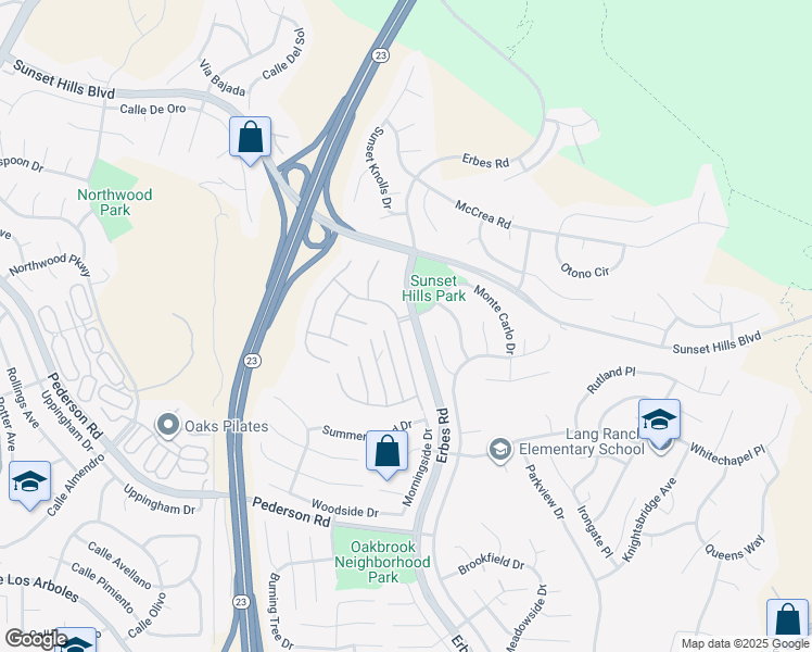 map of restaurants, bars, coffee shops, grocery stores, and more near 3240 Casino Drive in Thousand Oaks