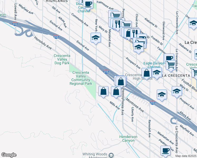 map of restaurants, bars, coffee shops, grocery stores, and more near 3344 Montrose Avenue in Glendale