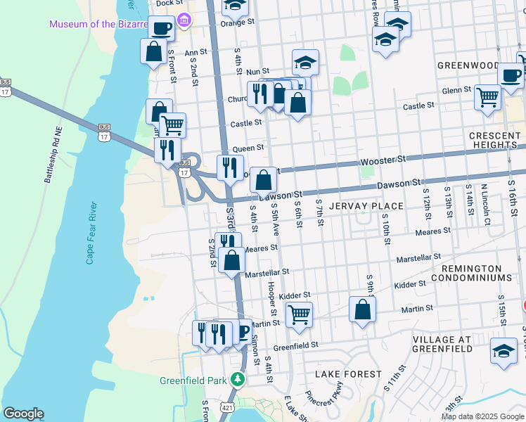 map of restaurants, bars, coffee shops, grocery stores, and more near 915 South 4th Street in Wilmington