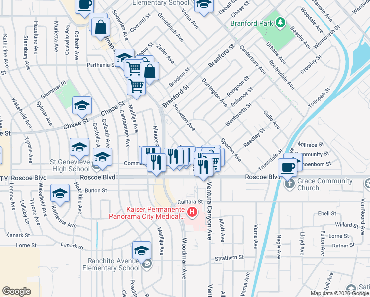 map of restaurants, bars, coffee shops, grocery stores, and more near 8477 Ventura Canyon Avenue in Los Angeles