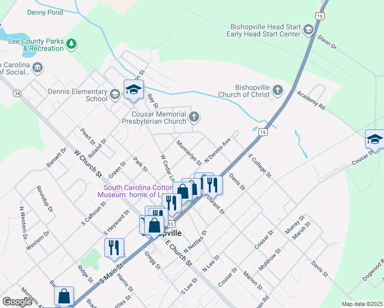 map of restaurants, bars, coffee shops, grocery stores, and more near 516 North Heyward Street in Bishopville