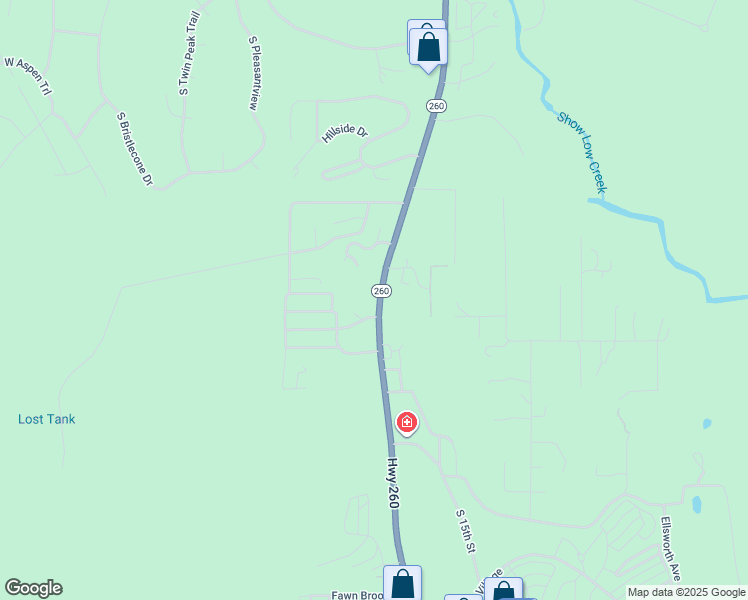 map of restaurants, bars, coffee shops, grocery stores, and more near 2800 South White Mountain Road in Show Low