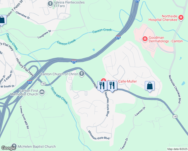 map of restaurants, bars, coffee shops, grocery stores, and more near 5202 Greenwood Drive in Canton