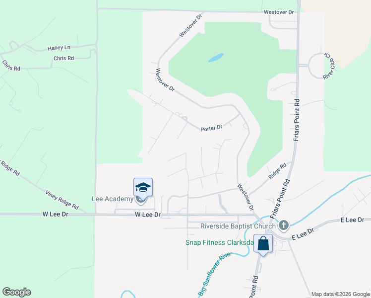 map of restaurants, bars, coffee shops, grocery stores, and more near 304 Crestline Drive in Clarksdale