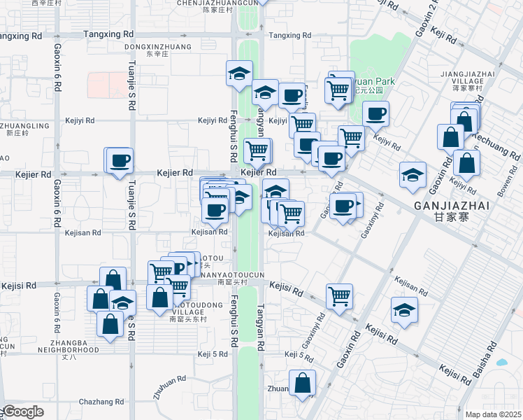 map of restaurants, bars, coffee shops, grocery stores, and more near Tang Yan Lu in Xi An Shi