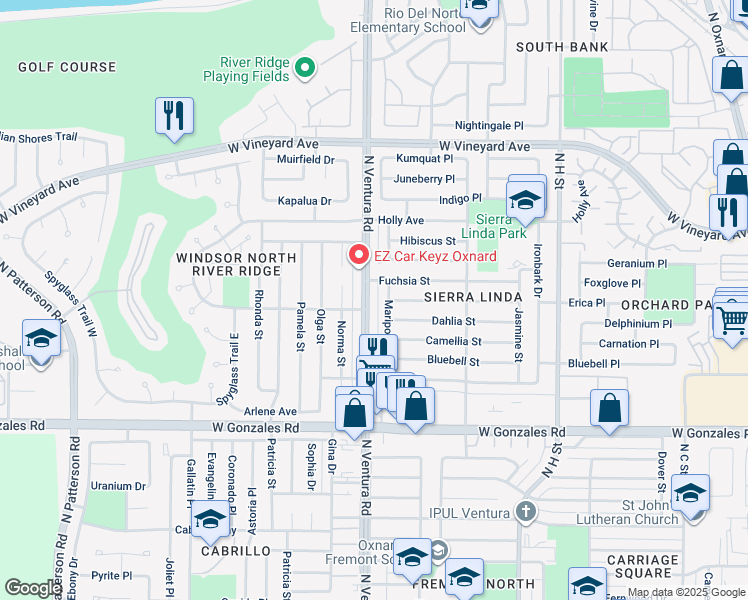 map of restaurants, bars, coffee shops, grocery stores, and more near 2120 North Ventura Road in Oxnard