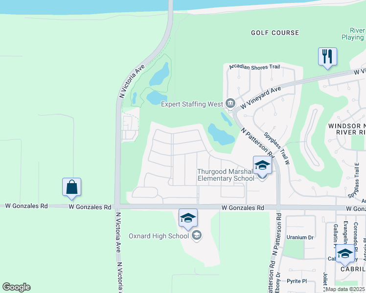 map of restaurants, bars, coffee shops, grocery stores, and more near 3506 Fairmont Lane in Oxnard