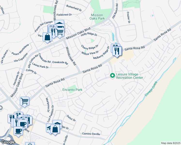 map of restaurants, bars, coffee shops, grocery stores, and more near 9135 Village 9 in Camarillo