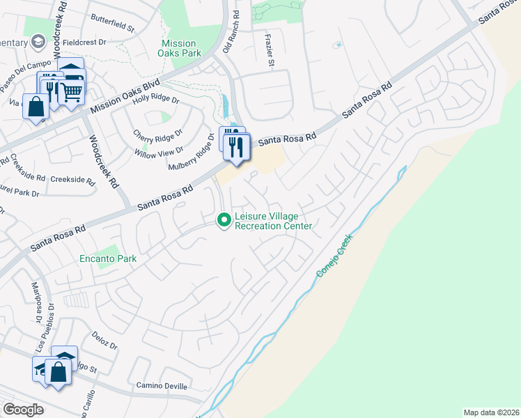 map of restaurants, bars, coffee shops, grocery stores, and more near 13306 Village 13 in Camarillo