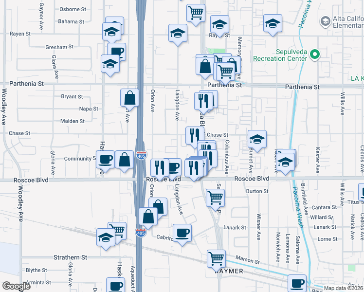 map of restaurants, bars, coffee shops, grocery stores, and more near in Los Angeles