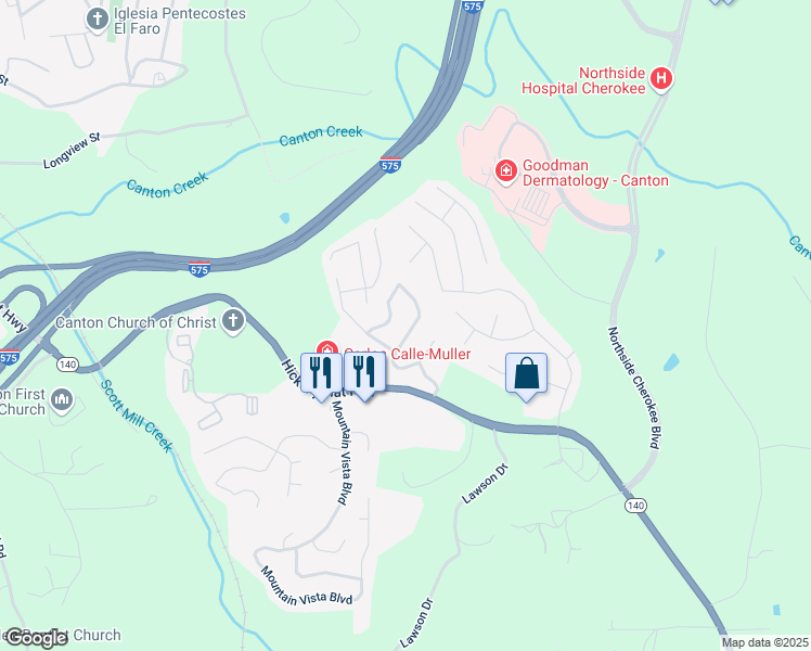 map of restaurants, bars, coffee shops, grocery stores, and more near 231 Hillcrest Ridge in Canton