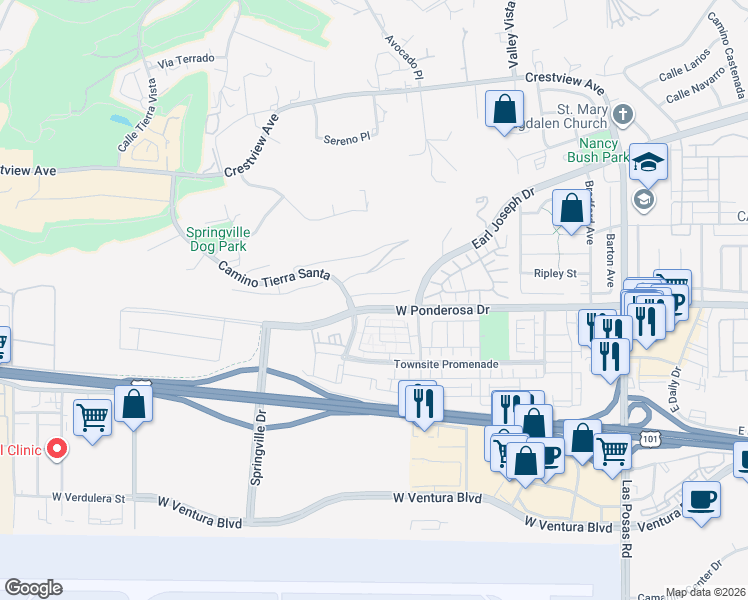 map of restaurants, bars, coffee shops, grocery stores, and more near 664 Corte Regalo in Camarillo