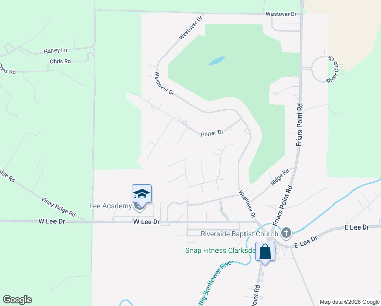 map of restaurants, bars, coffee shops, grocery stores, and more near 304 Crestline Drive in Clarksdale