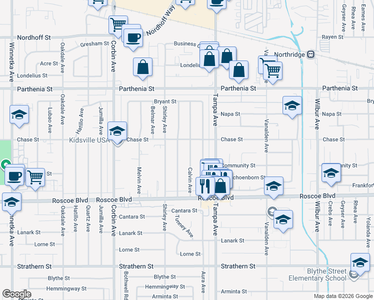 map of restaurants, bars, coffee shops, grocery stores, and more near 8450 Calvin Avenue in Los Angeles