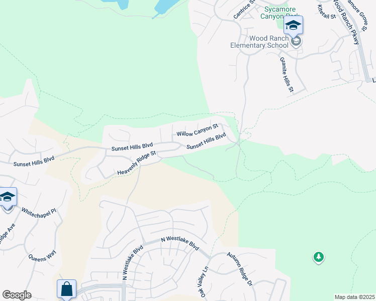 map of restaurants, bars, coffee shops, grocery stores, and more near 3194 Sunset Hills Boulevard in Thousand Oaks