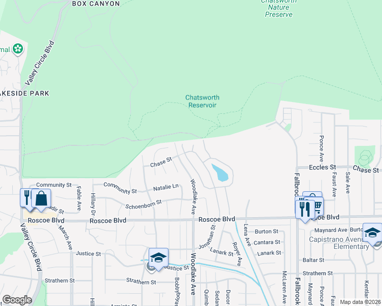 map of restaurants, bars, coffee shops, grocery stores, and more near 8460 Darlene Lane in Los Angeles
