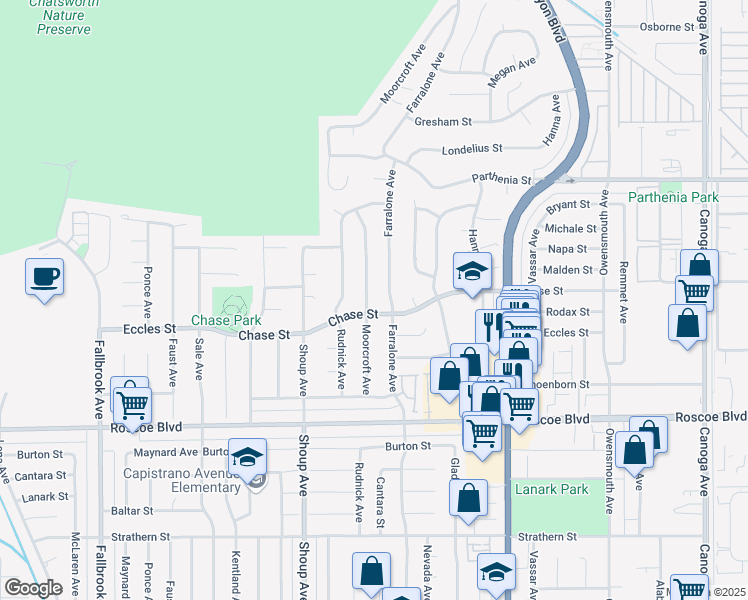 map of restaurants, bars, coffee shops, grocery stores, and more near 8464 Moorcroft Avenue in Los Angeles