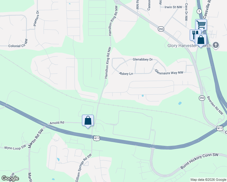 map of restaurants, bars, coffee shops, grocery stores, and more near 78 Moss Way in Cartersville