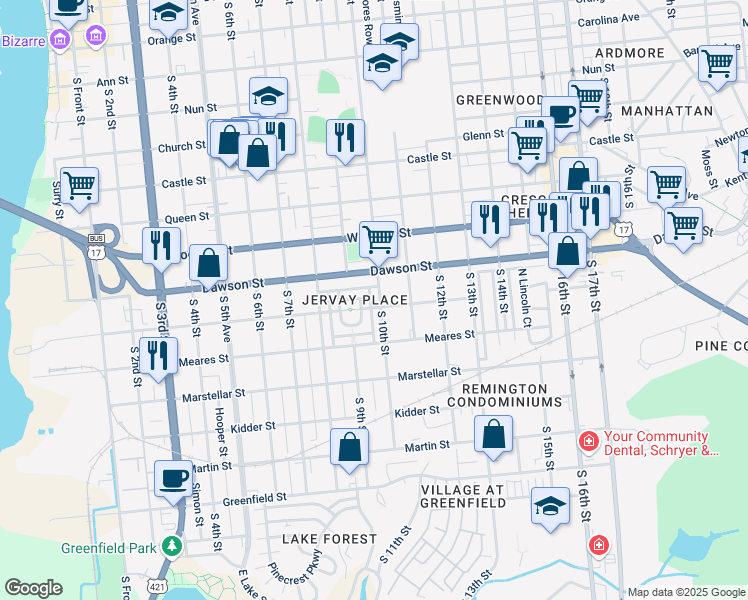 map of restaurants, bars, coffee shops, grocery stores, and more near 932 South 10th Street in Wilmington