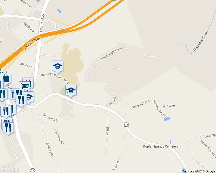 map of restaurants, bars, coffee shops, grocery stores, and more near 3529 Amberleigh Trace in Gainesville