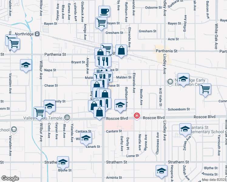 map of restaurants, bars, coffee shops, grocery stores, and more near 8440 Canby Avenue in Los Angeles
