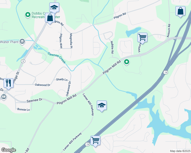 map of restaurants, bars, coffee shops, grocery stores, and more near 965 Stefan Walk in Cumming