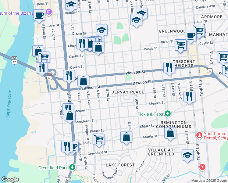 map of restaurants, bars, coffee shops, grocery stores, and more near 916 South 8th Street in Wilmington
