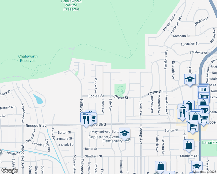 map of restaurants, bars, coffee shops, grocery stores, and more near 8435 Sale Avenue in Los Angeles