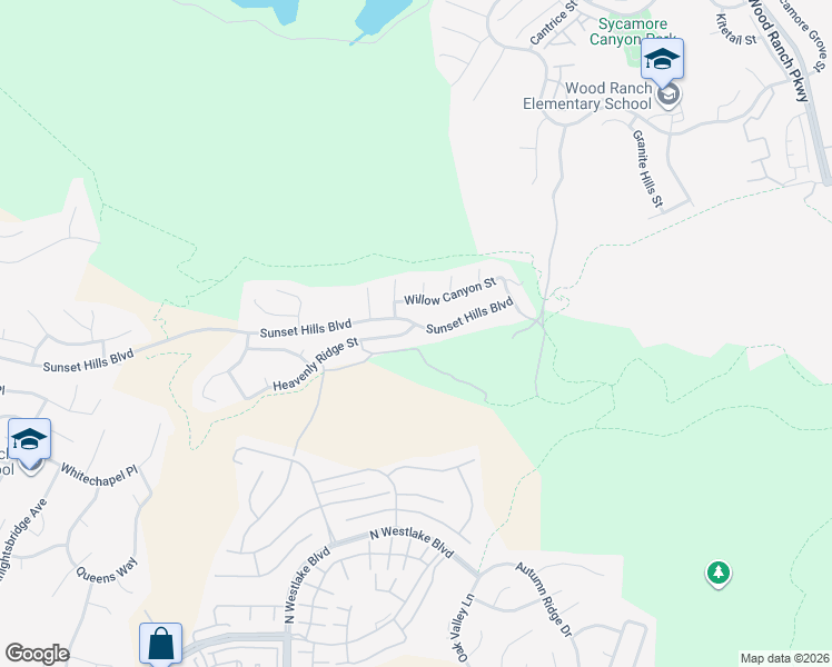 map of restaurants, bars, coffee shops, grocery stores, and more near 3178 Sunset Hills Boulevard in Thousand Oaks
