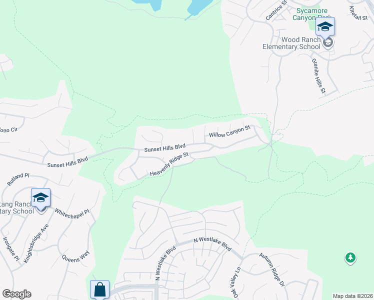 map of restaurants, bars, coffee shops, grocery stores, and more near 3049 Heavenly Ridge Street in Thousand Oaks