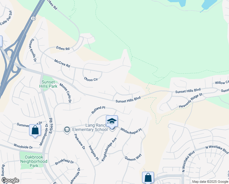 map of restaurants, bars, coffee shops, grocery stores, and more near 3249 Springbrook Street in Thousand Oaks